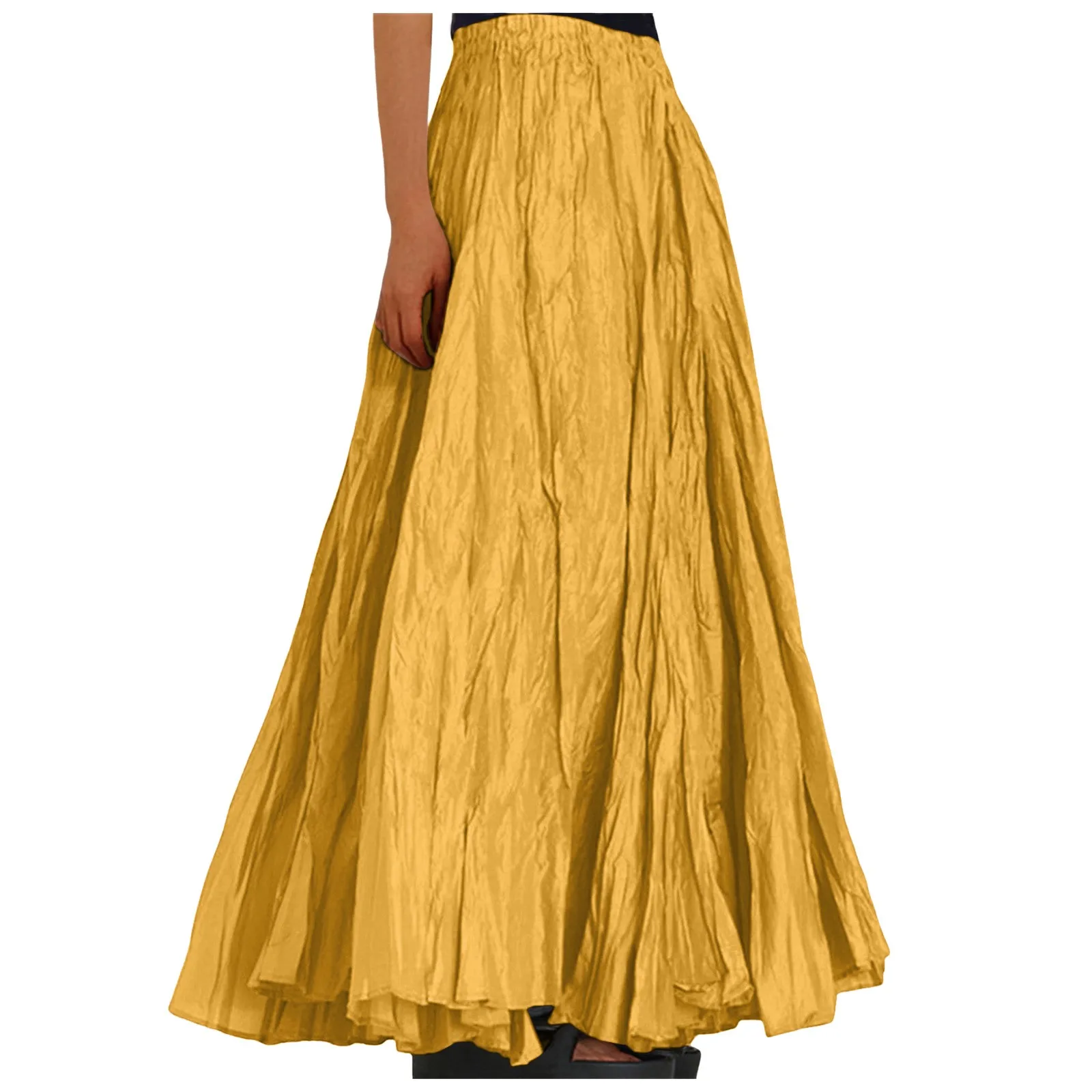 Womens Swing Maxi Skirt Bohemian Ruched Long Skirts For Beach Holiday Summer High Waisted A Line Flowy Skirts Boho Skirt Faldas