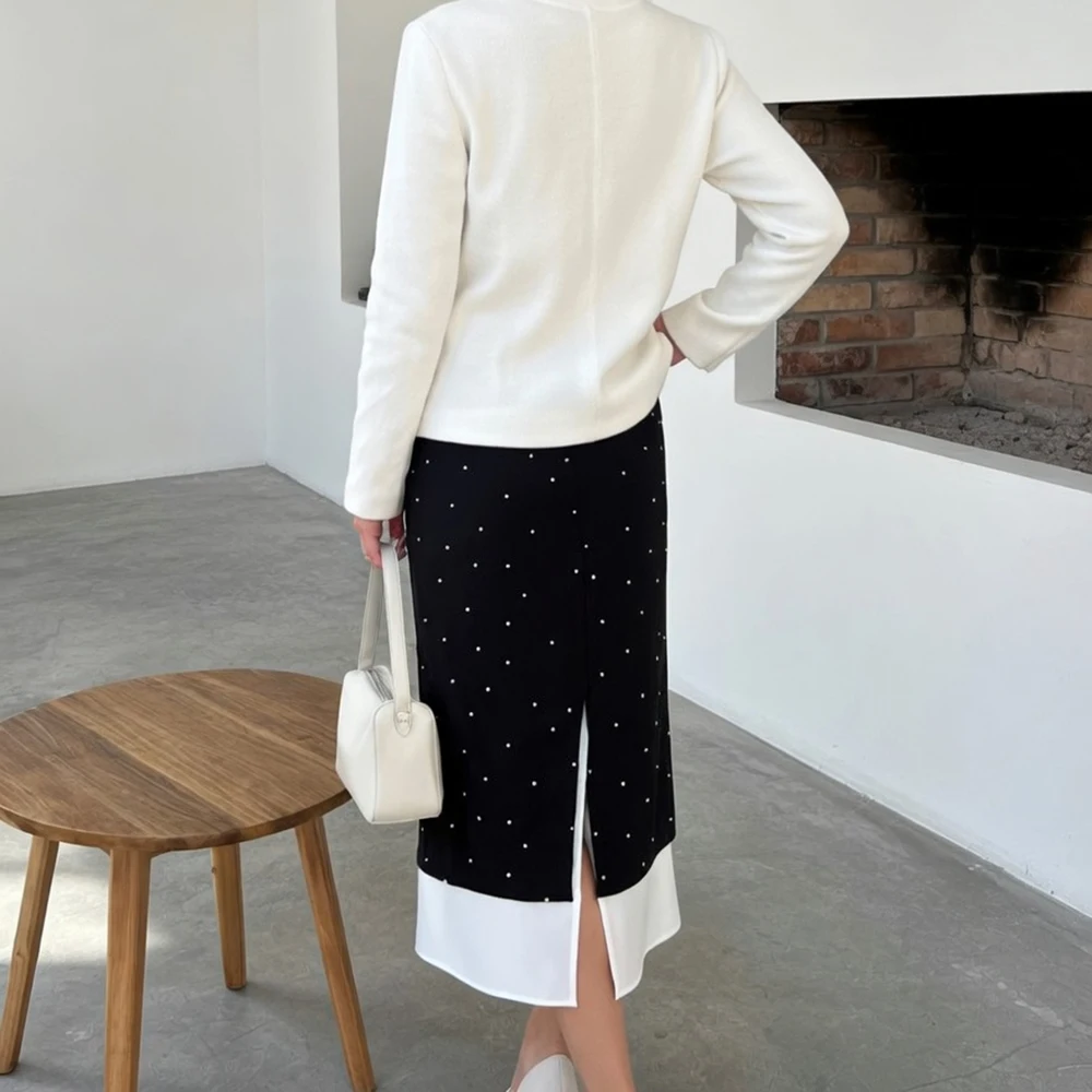 Talenza Women's Elegant Polka Dot Maxi Skirt Summer Print Contrast Slit Patchwork Casual Skirt Vintage High Waist Female Skirts