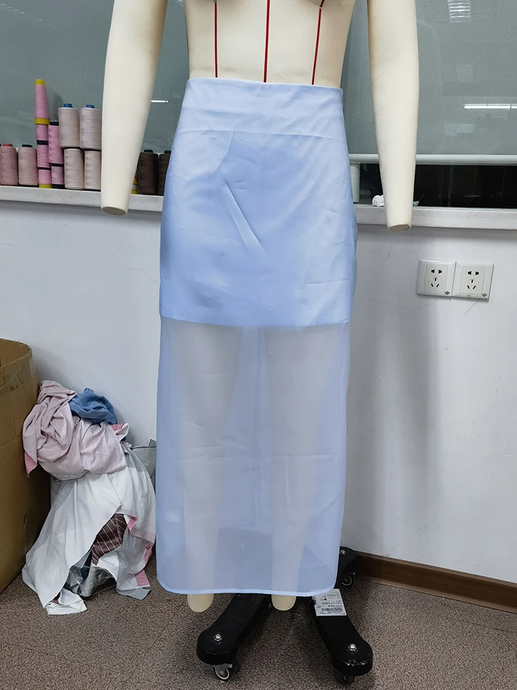 Women Fashion See Through High Waist Long Skirt New Summer Sexy Straight Skirt Office Commuting Casual Splice Lady Skirts