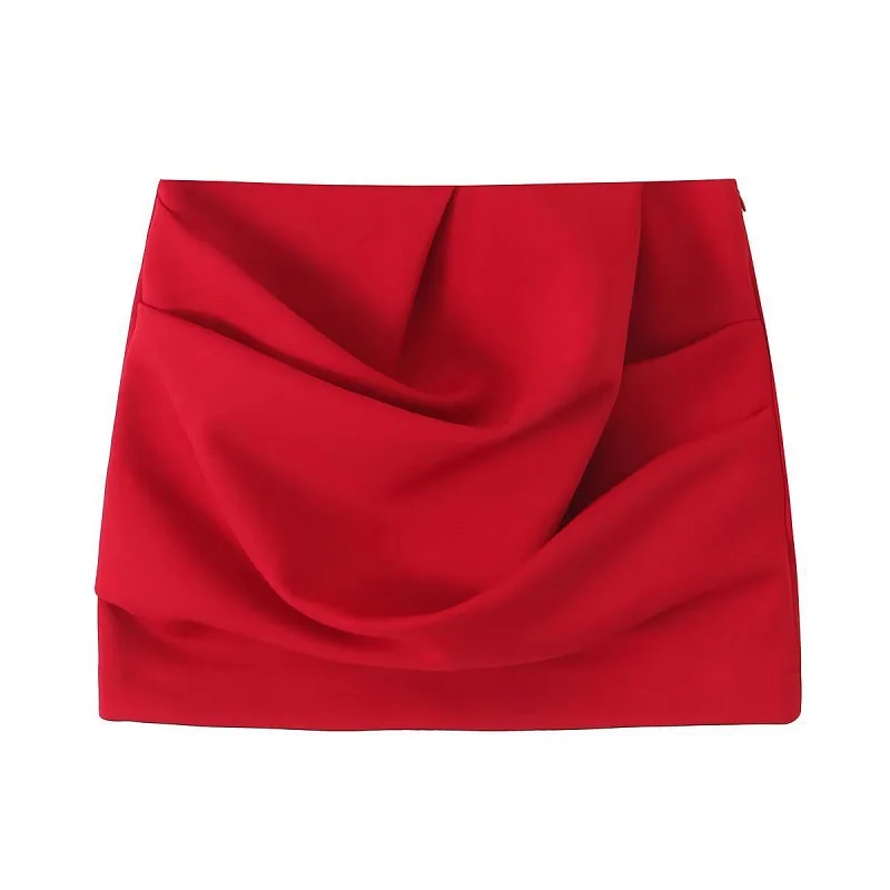 MUJER 2025 Pleated Mini Skirt Women Red High Waist Women's Skirt Cylinder Layered Short Skirts for Woman Chic Summer Women Skirt