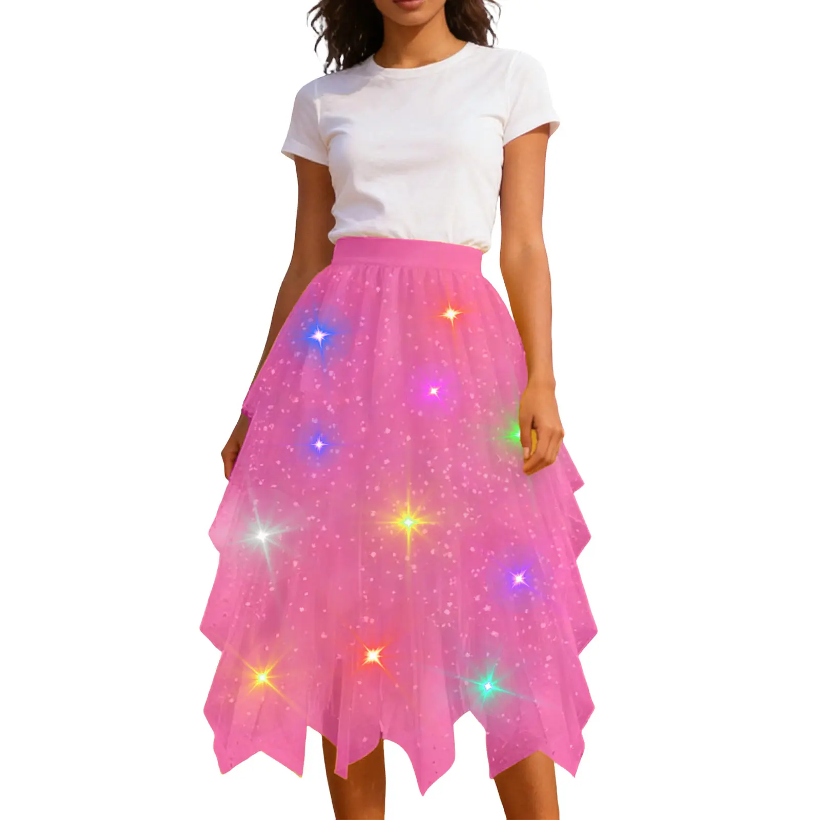 LED Glowing Light Women Tulle Star Skirt Short Tutu Skirt Adult Fancy Ballet Dancewear Party Costume Ball Gown Long Skirt