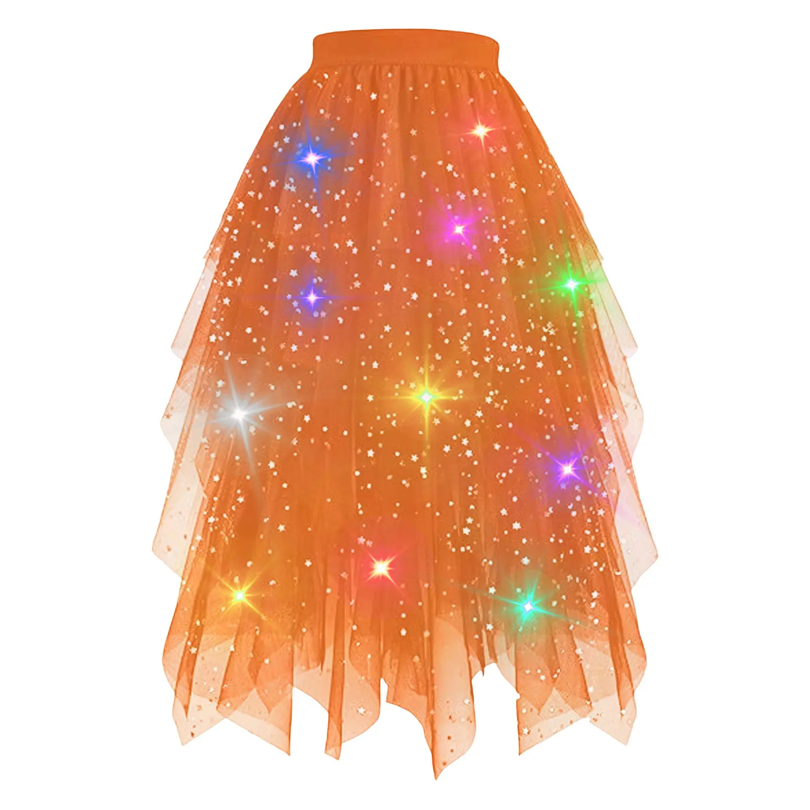 LED Glowing Light Women Tulle Star Skirt Short Tutu Skirt Adult Fancy Ballet Dancewear Party Costume Ball Gown Long Skirt