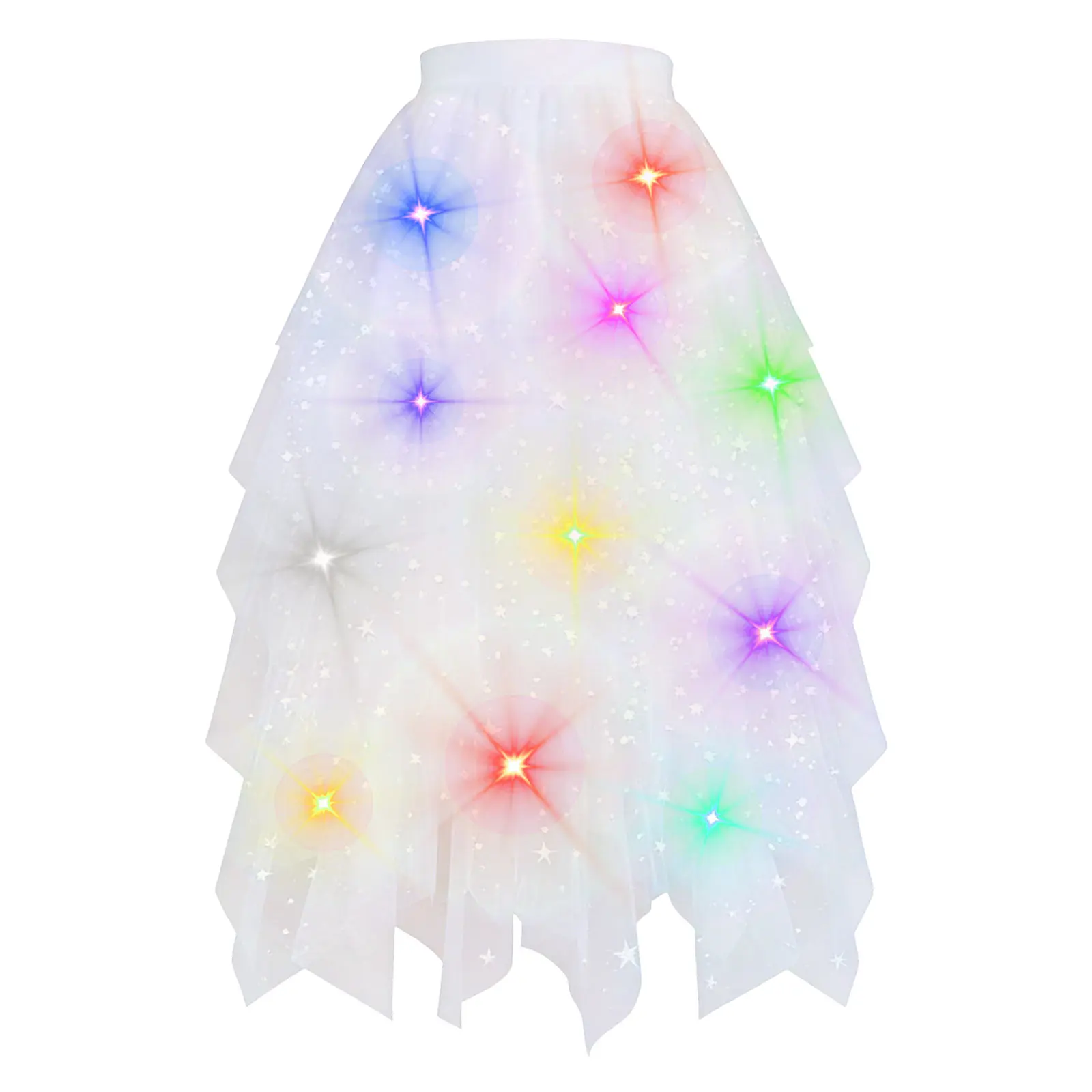 LED Glowing Light Women Tulle Star Skirt Short Tutu Skirt Adult Fancy Ballet Dancewear Party Costume Ball Gown Long Skirt