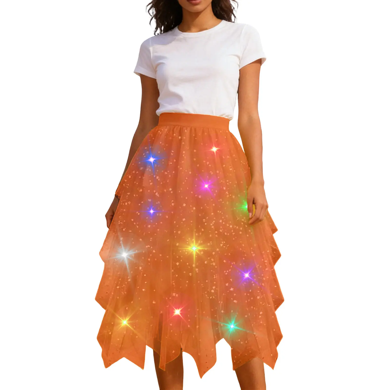 LED Glowing Light Women Tulle Star Skirt Short Tutu Skirt Adult Fancy Ballet Dancewear Party Costume Ball Gown Long Skirt