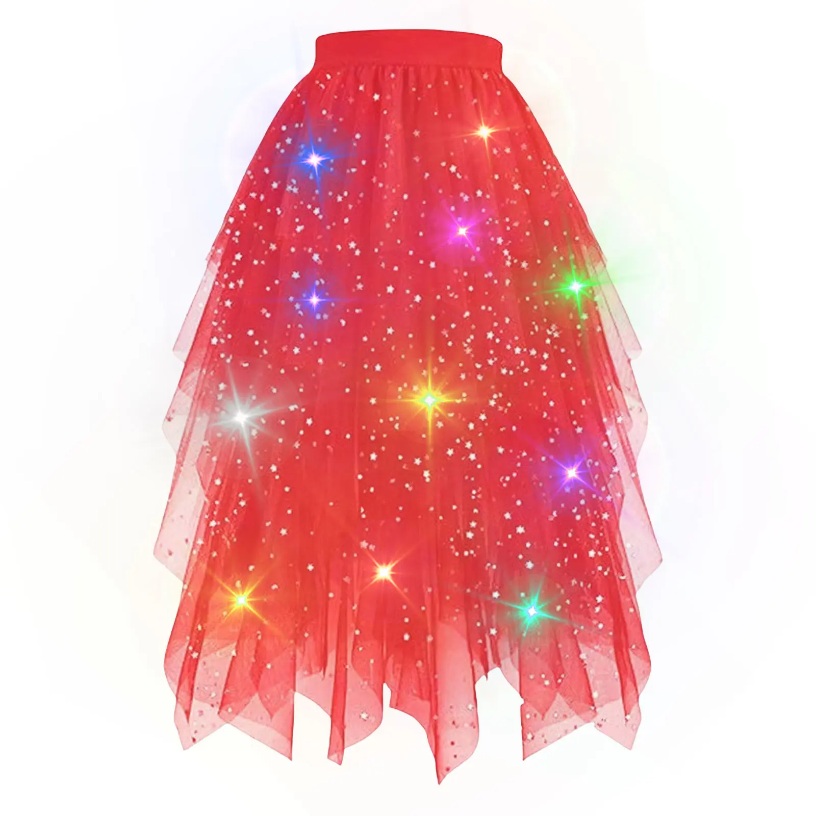 LED Glowing Light Women Tulle Star Skirt Short Tutu Skirt Adult Fancy Ballet Dancewear Party Costume Ball Gown Long Skirt