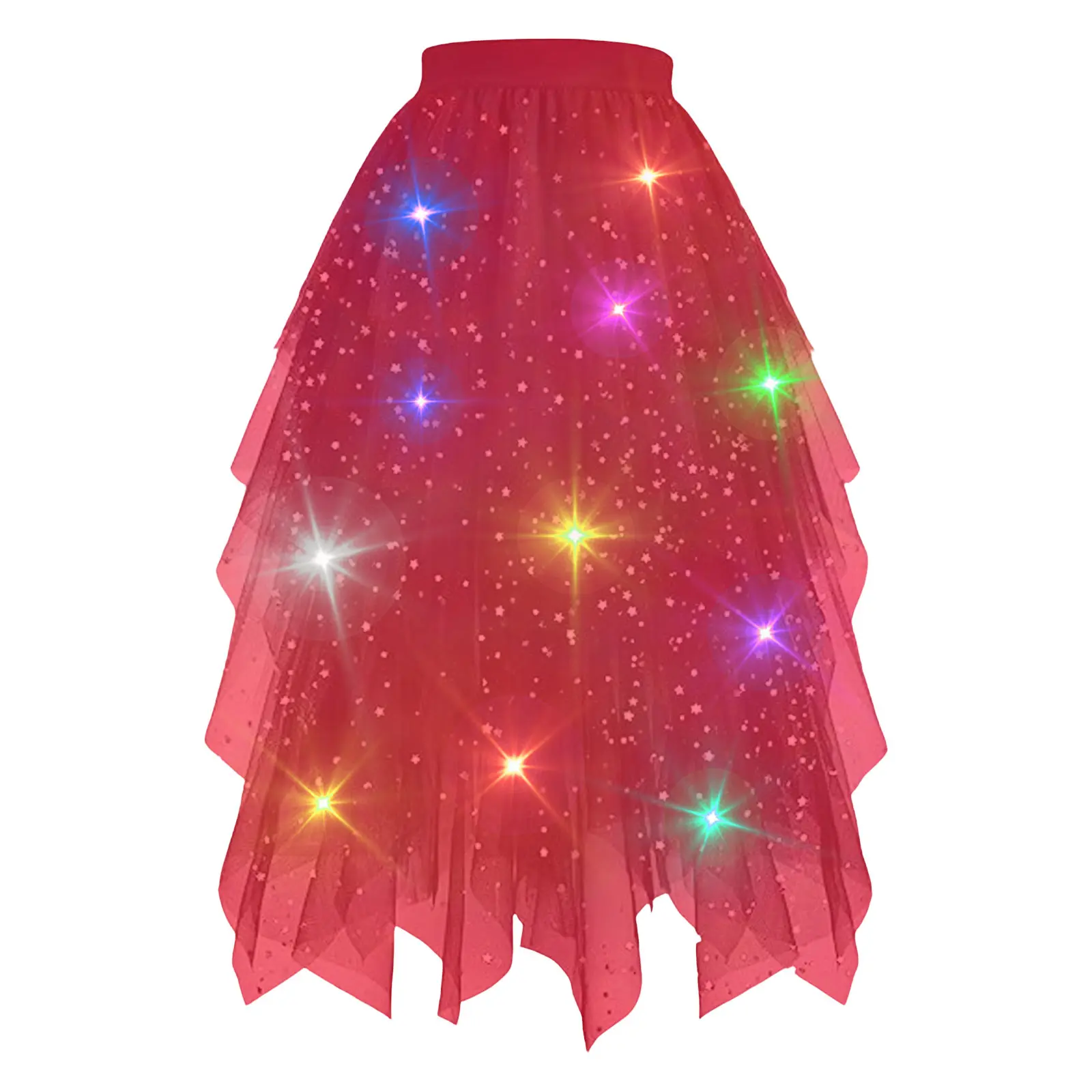 LED Glowing Light Women Tulle Star Skirt Short Tutu Skirt Adult Fancy Ballet Dancewear Party Costume Ball Gown Long Skirt