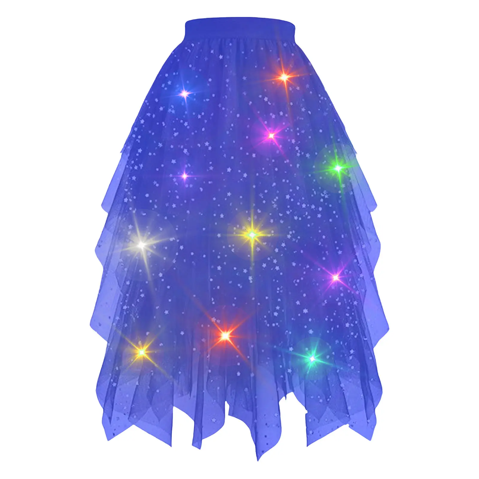 LED Glowing Light Women Tulle Star Skirt Short Tutu Skirt Adult Fancy Ballet Dancewear Party Costume Ball Gown Long Skirt