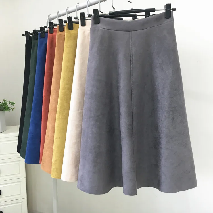 REALEFT New 2025 Autumn Winter Women Suede Midi Skirts High Waist Multi Color Elegant A-Line Skirts Umbrella Ladies Skirt Female