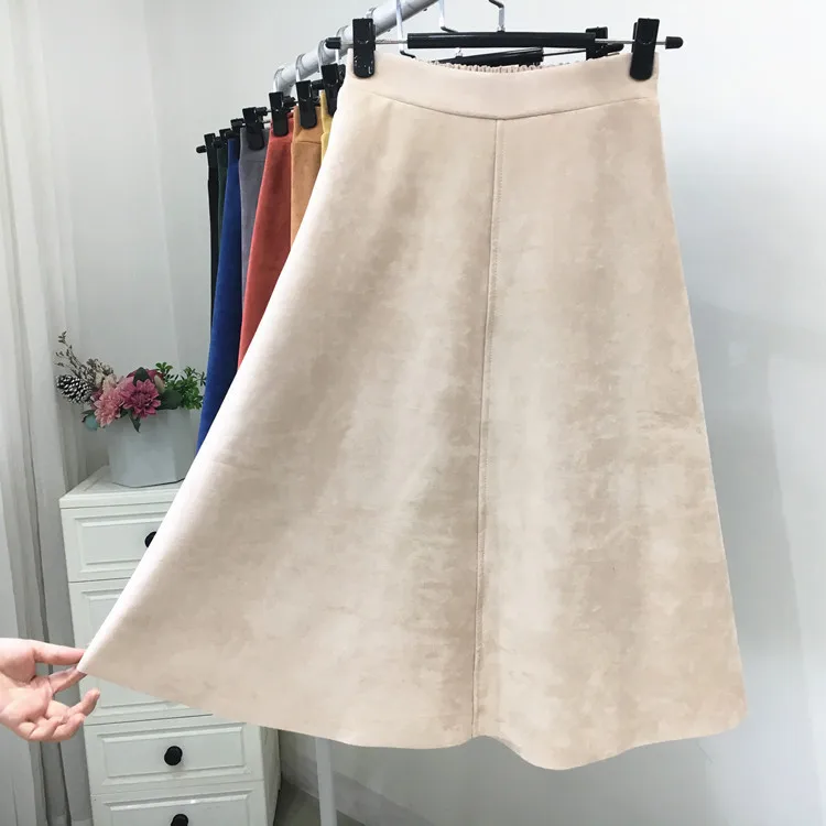 REALEFT New 2025 Autumn Winter Women Suede Midi Skirts High Waist Multi Color Elegant A-Line Skirts Umbrella Ladies Skirt Female