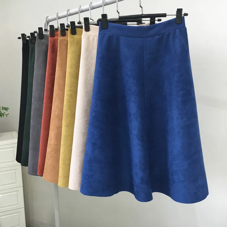 REALEFT New 2025 Autumn Winter Women Suede Midi Skirts High Waist Multi Color Elegant A-Line Skirts Umbrella Ladies Skirt Female