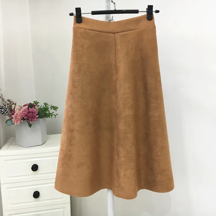 REALEFT New 2025 Autumn Winter Women Suede Midi Skirts High Waist Multi Color Elegant A-Line Skirts Umbrella Ladies Skirt Female