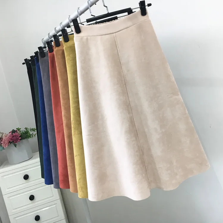 REALEFT New 2025 Autumn Winter Women Suede Midi Skirts High Waist Multi Color Elegant A-Line Skirts Umbrella Ladies Skirt Female