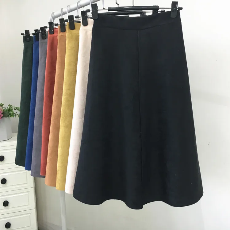 REALEFT New 2025 Autumn Winter Women Suede Midi Skirts High Waist Multi Color Elegant A-Line Skirts Umbrella Ladies Skirt Female