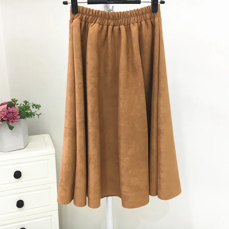 REALEFT New 2025 Autumn Winter Women Suede Midi Skirts High Waist Multi Color Elegant A-Line Skirts Umbrella Ladies Skirt Female