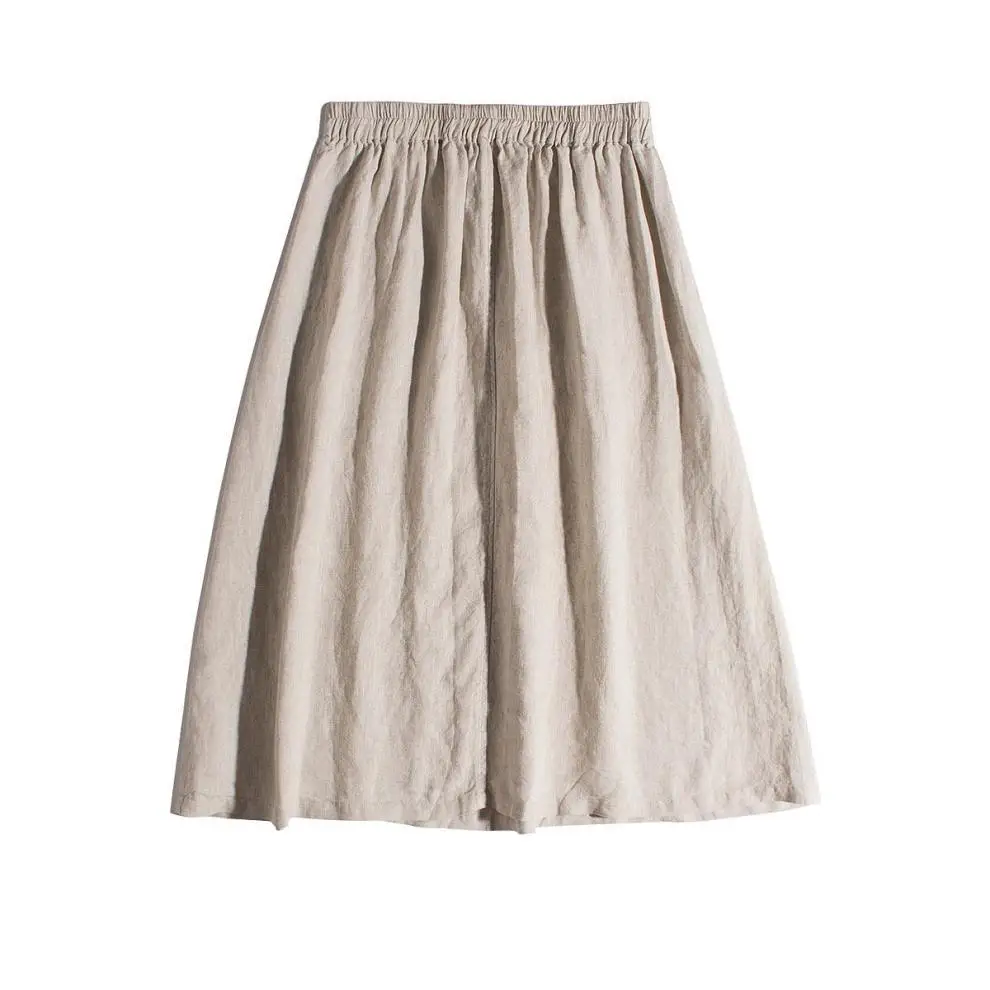 Women's Basical Cotton Linen Skirts Spring Summer Fashion Good Quality Simple Solid Color High Waist A-line Vintage Dress Female