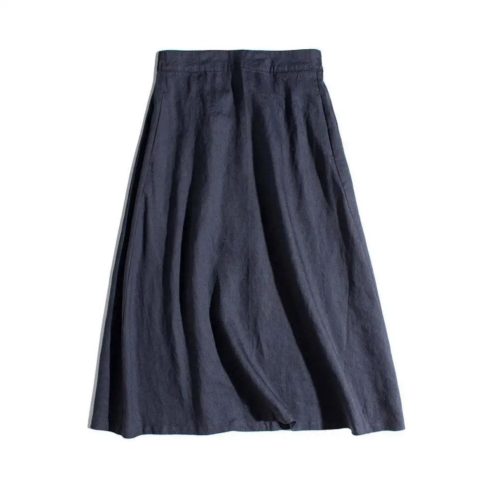 Women's Basical Cotton Linen Skirts Spring Summer Fashion Good Quality Simple Solid Color High Waist A-line Vintage Dress Female