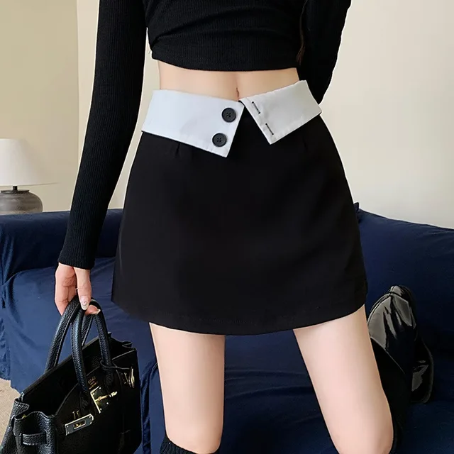 Elegant Striped Mini Skirt Women Fashion Patchwork Black Suit Skirts Summer Streetwear Korean High Waist Slim A Line Faldas New