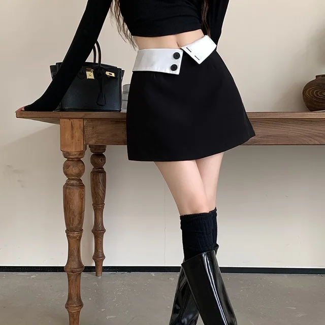 Elegant Striped Mini Skirt Women Fashion Patchwork Black Suit Skirts Summer Streetwear Korean High Waist Slim A Line Faldas New