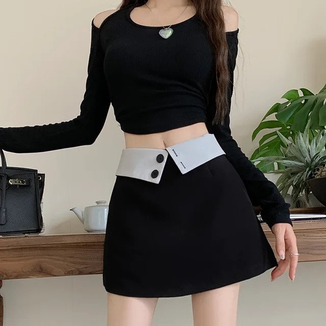 Elegant Striped Mini Skirt Women Fashion Patchwork Black Suit Skirts Summer Streetwear Korean High Waist Slim A Line Faldas New