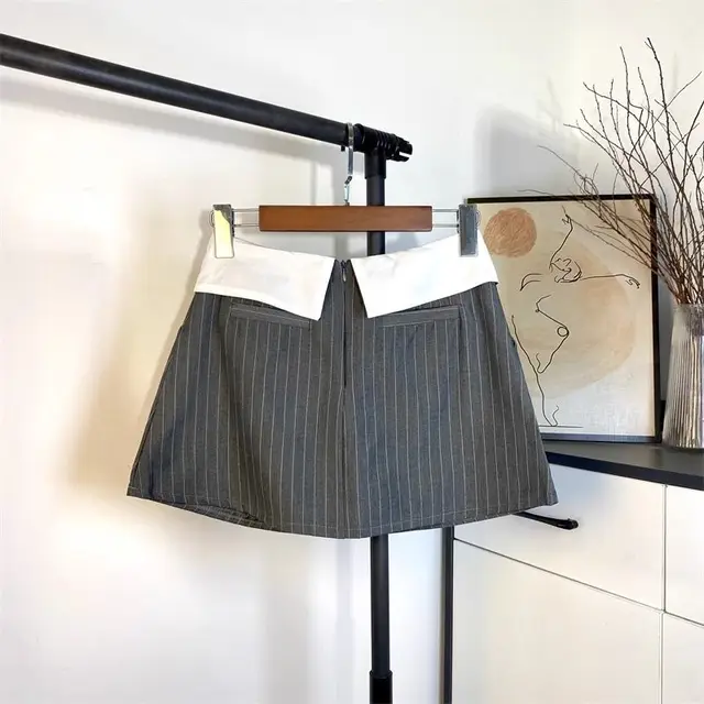 Elegant Striped Mini Skirt Women Fashion Patchwork Black Suit Skirts Summer Streetwear Korean High Waist Slim A Line Faldas New