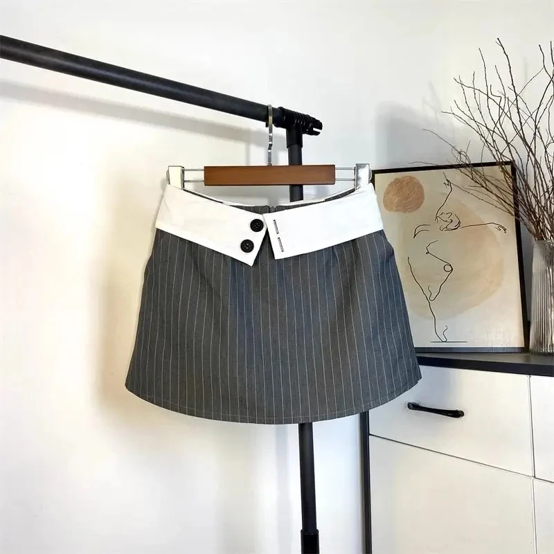 Elegant Striped Mini Skirt Women Fashion Patchwork Black Suit Skirts Summer Streetwear Korean High Waist Slim A Line Faldas New