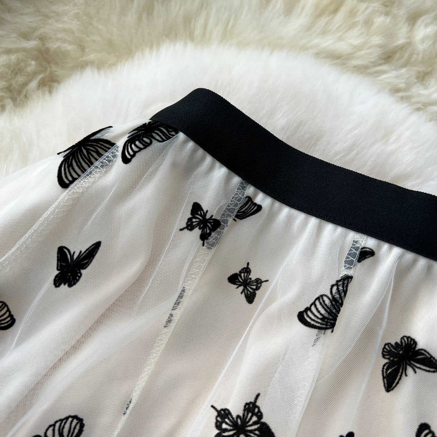 SINGREINY 2024 High Qulaity Embroidery Long Skirt Ladies Elastic Waist Butterfly Print Streetwear A Line Loose Mesh Party Skirt