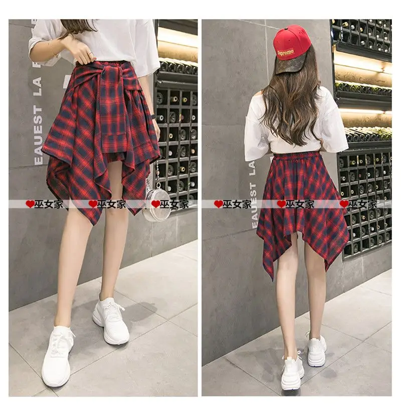 Plaid Skirt Women Pleated Lace-up Tie Mini Skirt Y2k Streetwear Harajuku Vintage Irregular Sports Street Women Fart Curtain