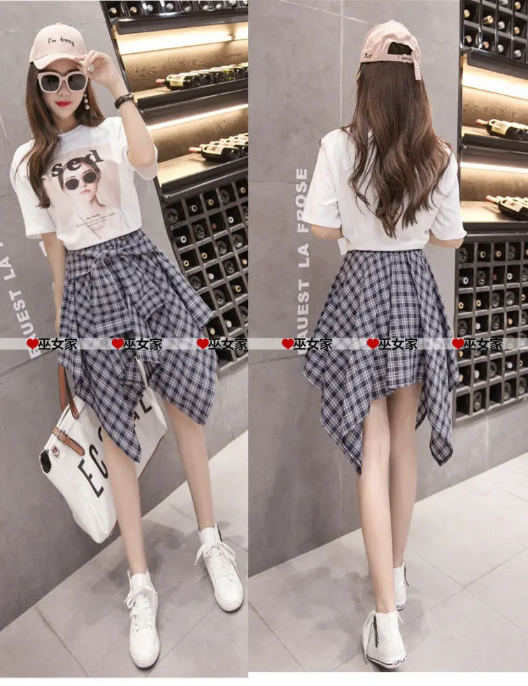 Plaid Skirt Women Pleated Lace-up Tie Mini Skirt Y2k Streetwear Harajuku Vintage Irregular Sports Street Women Fart Curtain