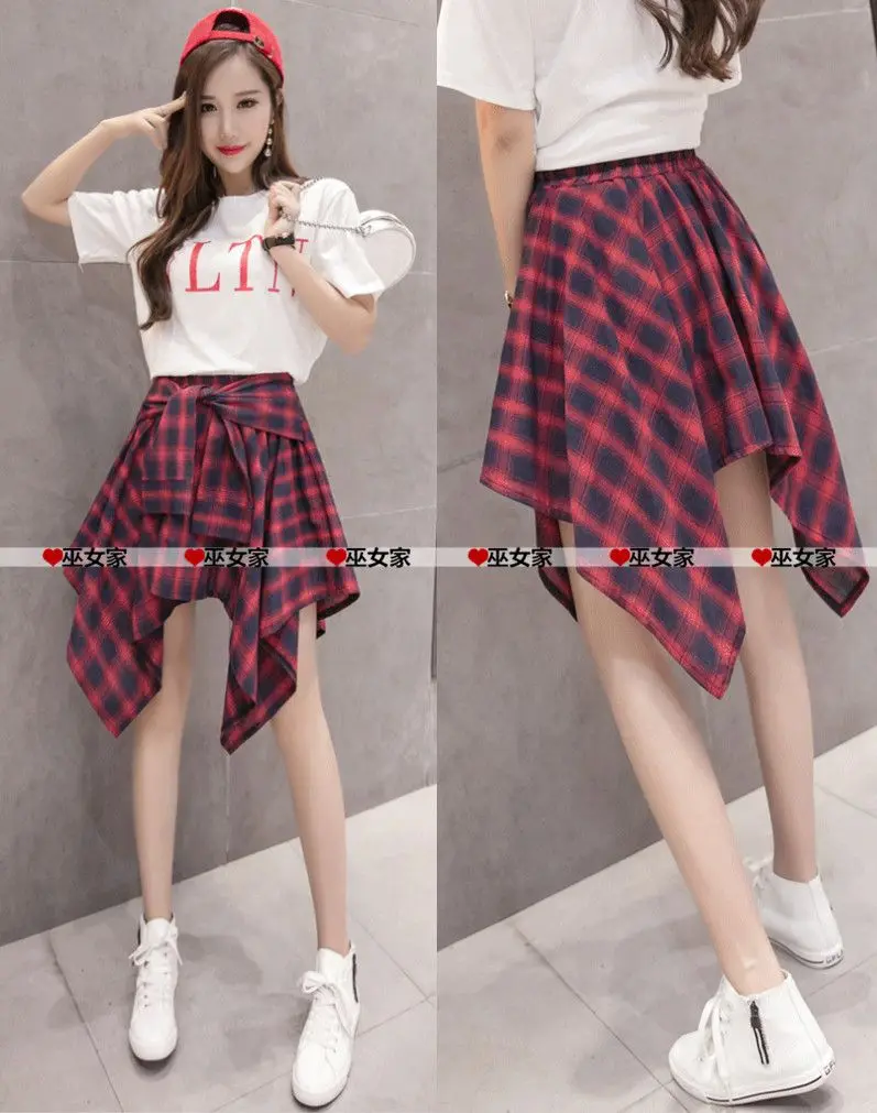Plaid Skirt Women Pleated Lace-up Tie Mini Skirt Y2k Streetwear Harajuku Vintage Irregular Sports Street Women Fart Curtain