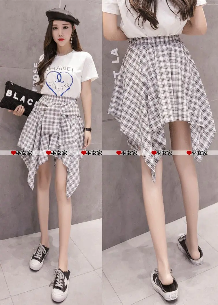 Plaid Skirt Women Pleated Lace-up Tie Mini Skirt Y2k Streetwear Harajuku Vintage Irregular Sports Street Women Fart Curtain