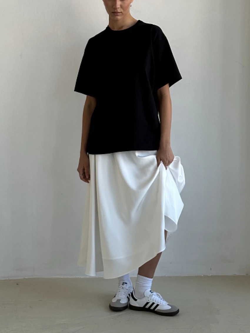 Bornladies Elegant Satin Loose Women Skirt 2025 High Waist Maxi Skirts Streetwear Classic Long Skirt Fashion Female Black Skirt