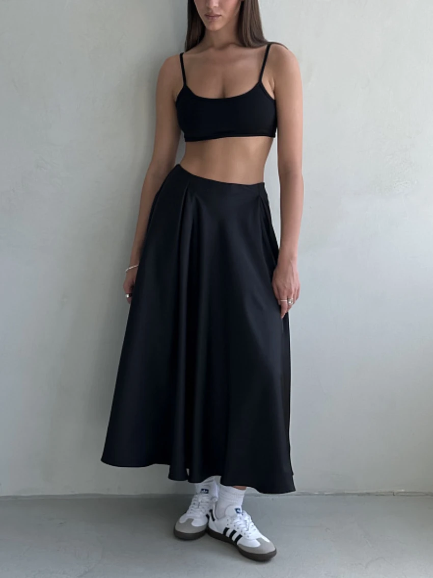 Bornladies Elegant Satin Loose Women Skirt 2025 High Waist Maxi Skirts Streetwear Classic Long Skirt Fashion Female Black Skirt
