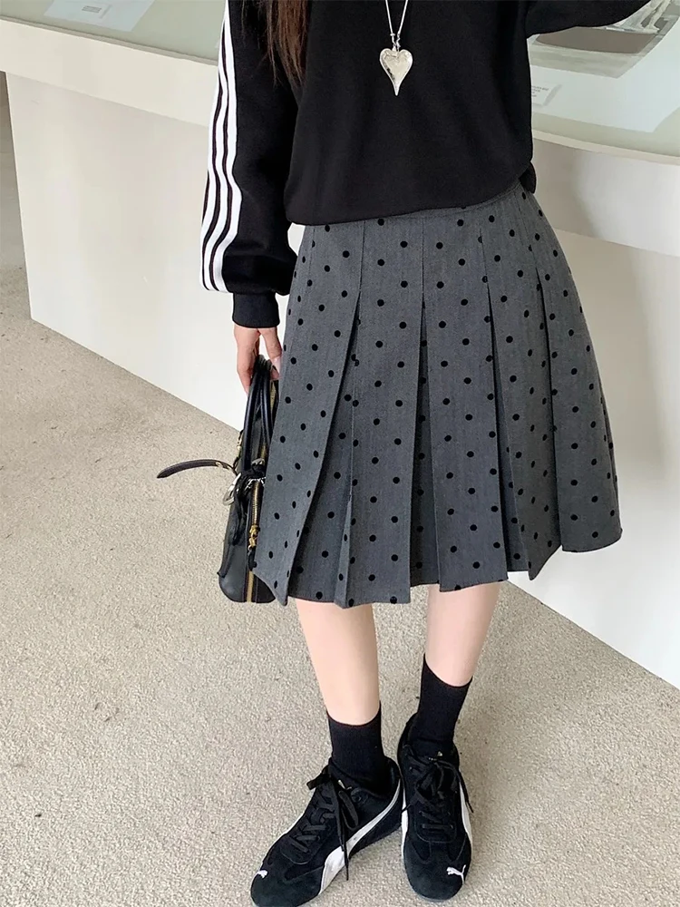 Polka Dot Pleated Skirt Summer Women's High Waist A-line Skirts Fashion Casual Short Skirt Korean Style Clothes