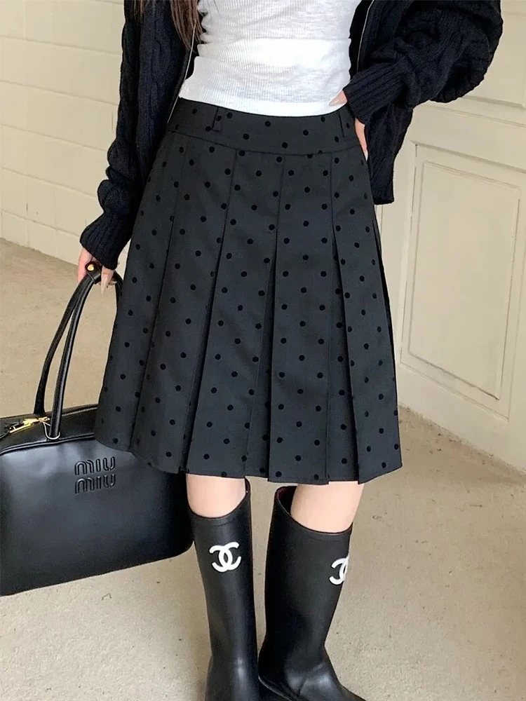 Polka Dot Pleated Skirt Summer Women's High Waist A-line Skirts Fashion Casual Short Skirt Korean Style Clothes