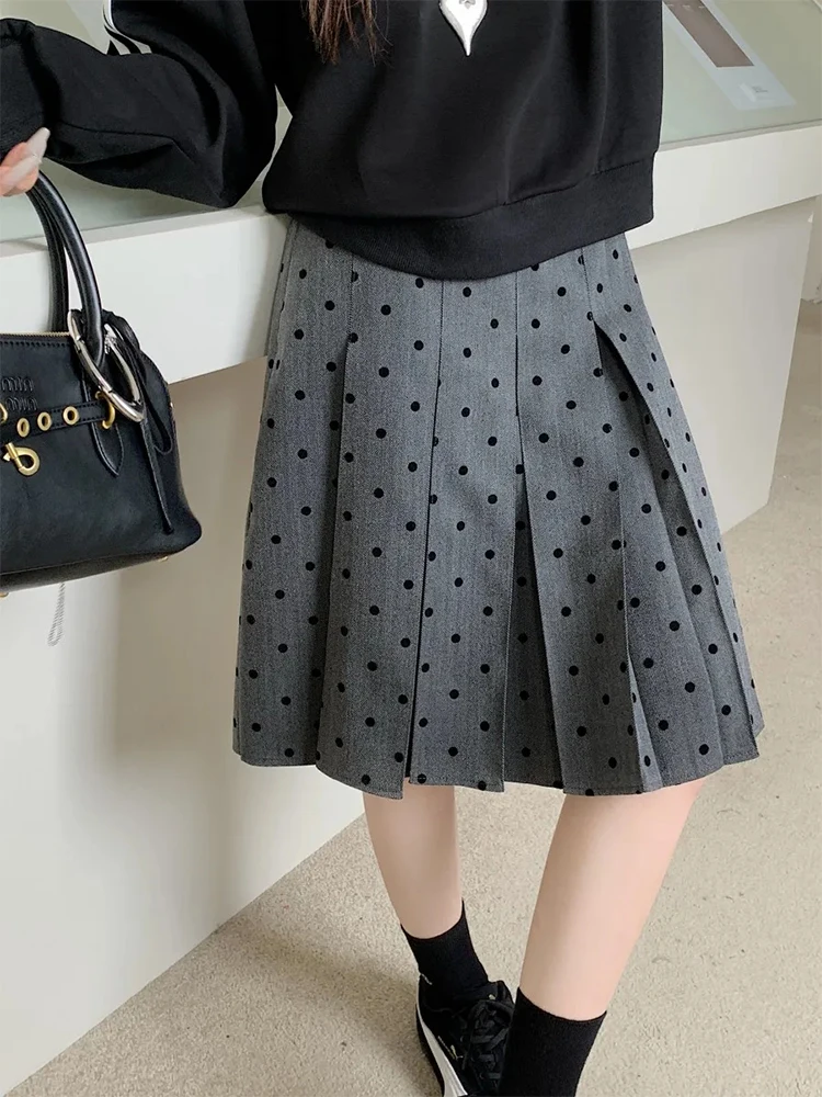Polka Dot Pleated Skirt Summer Women's High Waist A-line Skirts Fashion Casual Short Skirt Korean Style Clothes