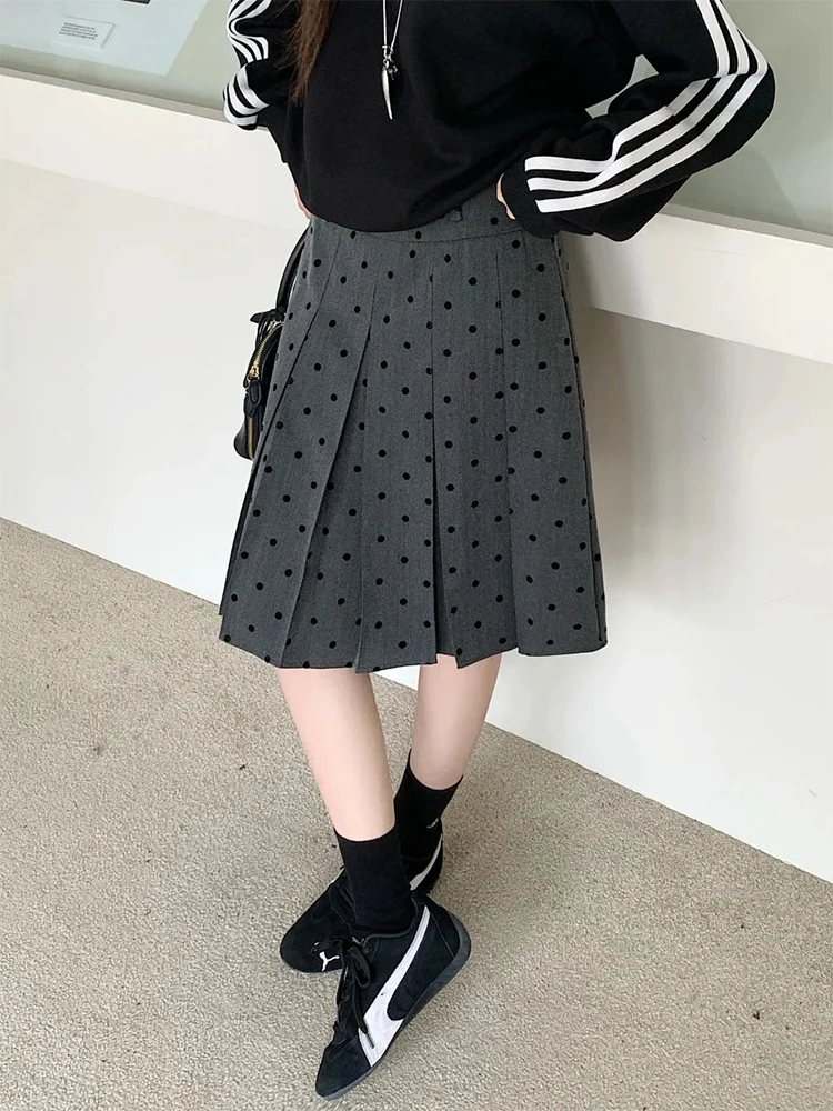 Polka Dot Pleated Skirt Summer Women's High Waist A-line Skirts Fashion Casual Short Skirt Korean Style Clothes