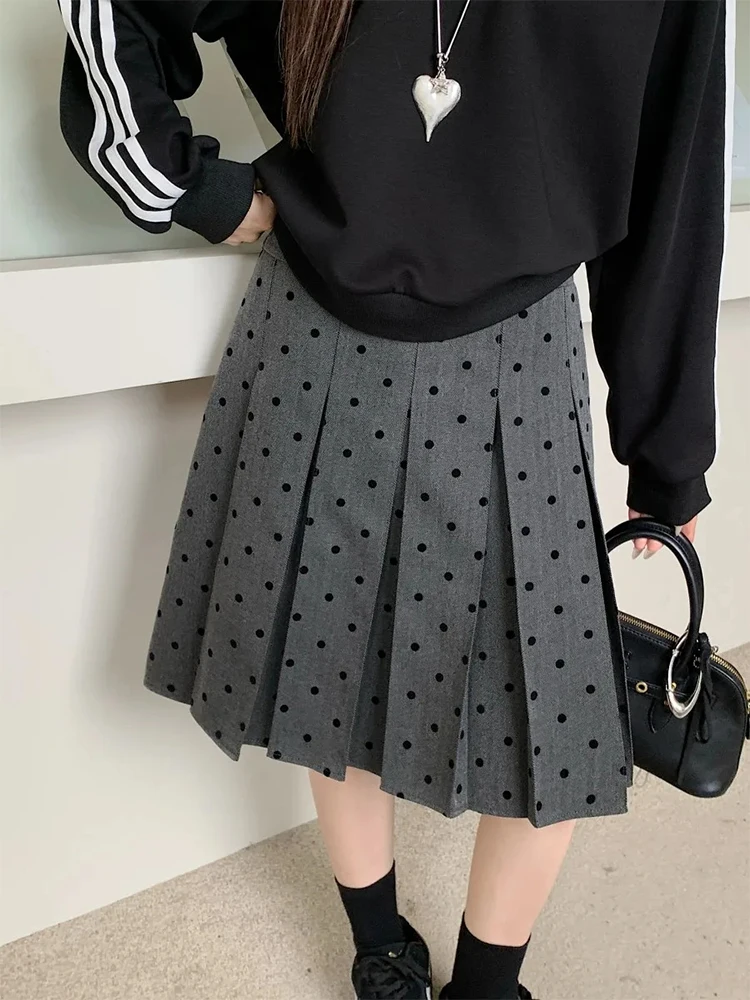 Polka Dot Pleated Skirt Summer Women's High Waist A-line Skirts Fashion Casual Short Skirt Korean Style Clothes
