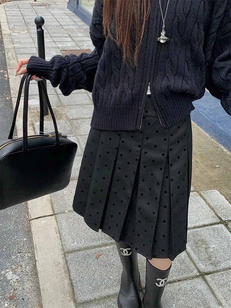 Polka Dot Pleated Skirt Summer Women's High Waist A-line Skirts Fashion Casual Short Skirt Korean Style Clothes