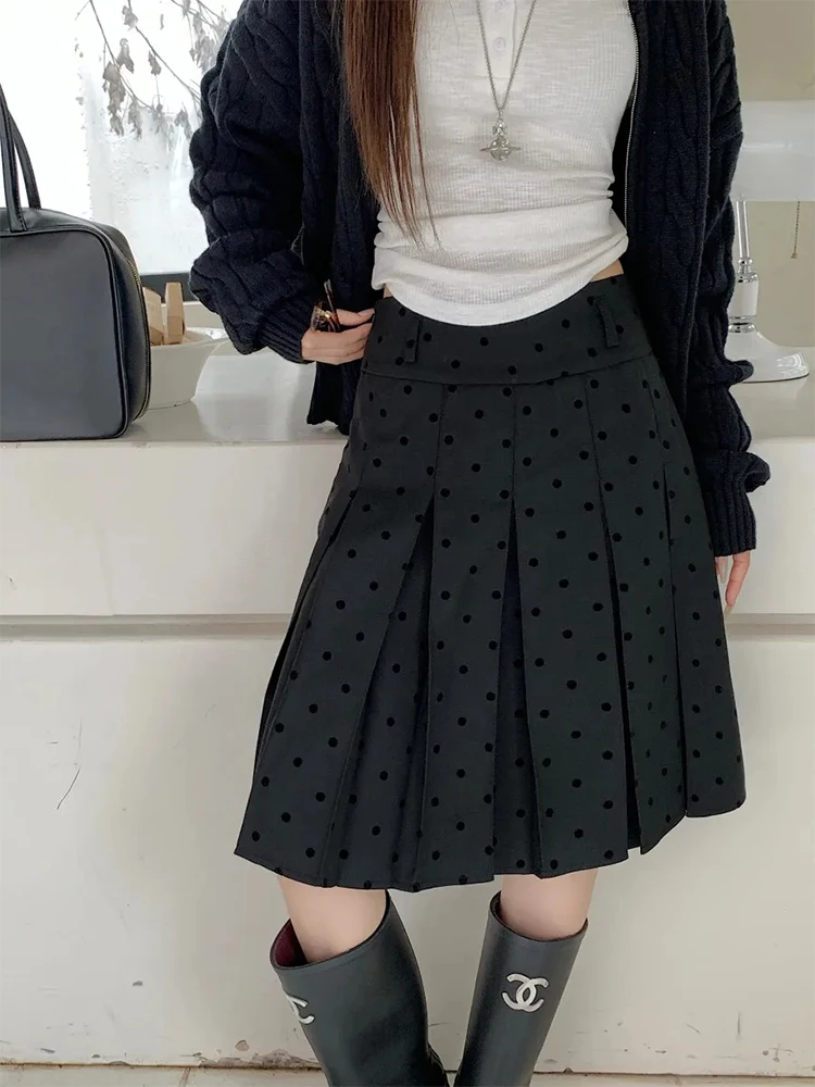 Polka Dot Pleated Skirt Summer Women's High Waist A-line Skirts Fashion Casual Short Skirt Korean Style Clothes