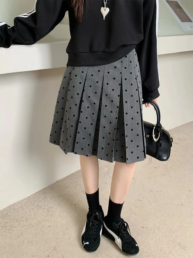 Polka Dot Pleated Skirt Summer Women's High Waist A-line Skirts Fashion Casual Short Skirt Korean Style Clothes