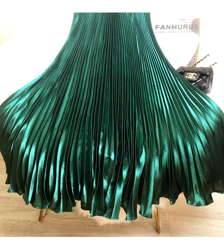 Fashion 2026 Spring Summer Women High Waist Polyester Solid Color Pleated Long Maxi Skirts Casual Women Clothing Outfits
