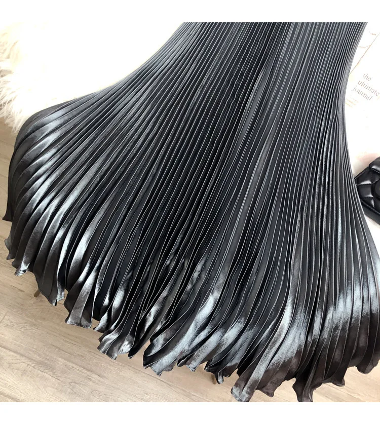 Fashion 2026 Spring Summer Women High Waist Polyester Solid Color Pleated Long Maxi Skirts Casual Women Clothing Outfits
