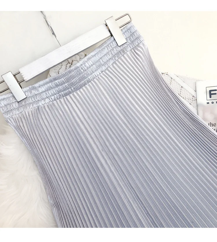 Fashion 2026 Spring Summer Women High Waist Polyester Solid Color Pleated Long Maxi Skirts Casual Women Clothing Outfits