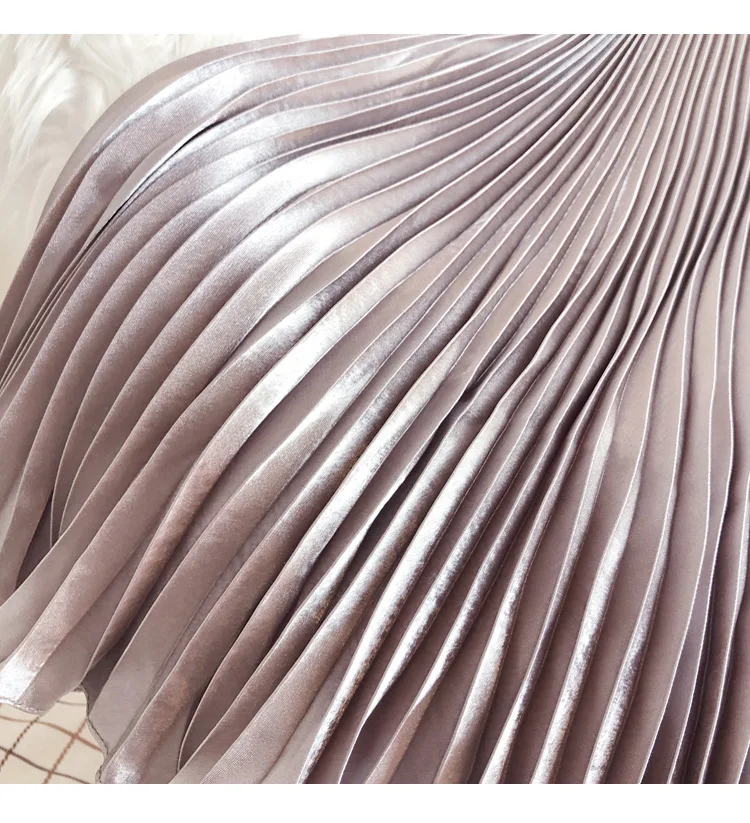 Fashion 2026 Spring Summer Women High Waist Polyester Solid Color Pleated Long Maxi Skirts Casual Women Clothing Outfits
