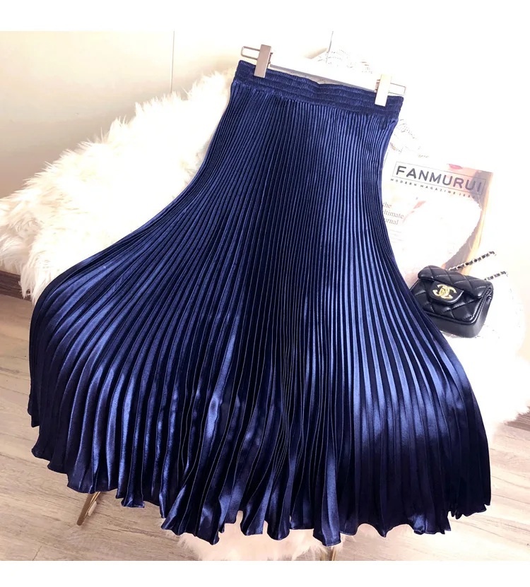 Fashion 2026 Spring Summer Women High Waist Polyester Solid Color Pleated Long Maxi Skirts Casual Women Clothing Outfits