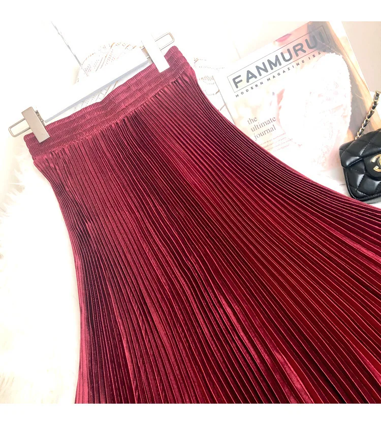 Fashion 2026 Spring Summer Women High Waist Polyester Solid Color Pleated Long Maxi Skirts Casual Women Clothing Outfits
