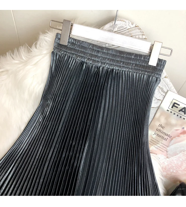 Fashion 2026 Spring Summer Women High Waist Polyester Solid Color Pleated Long Maxi Skirts Casual Women Clothing Outfits