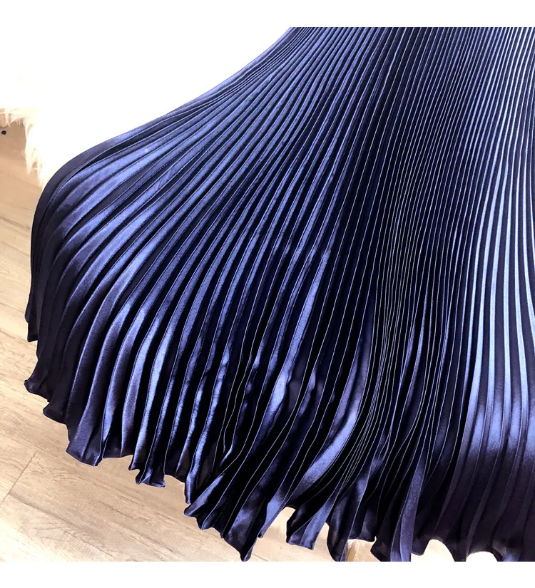 Fashion 2026 Spring Summer Women High Waist Polyester Solid Color Pleated Long Maxi Skirts Casual Women Clothing Outfits