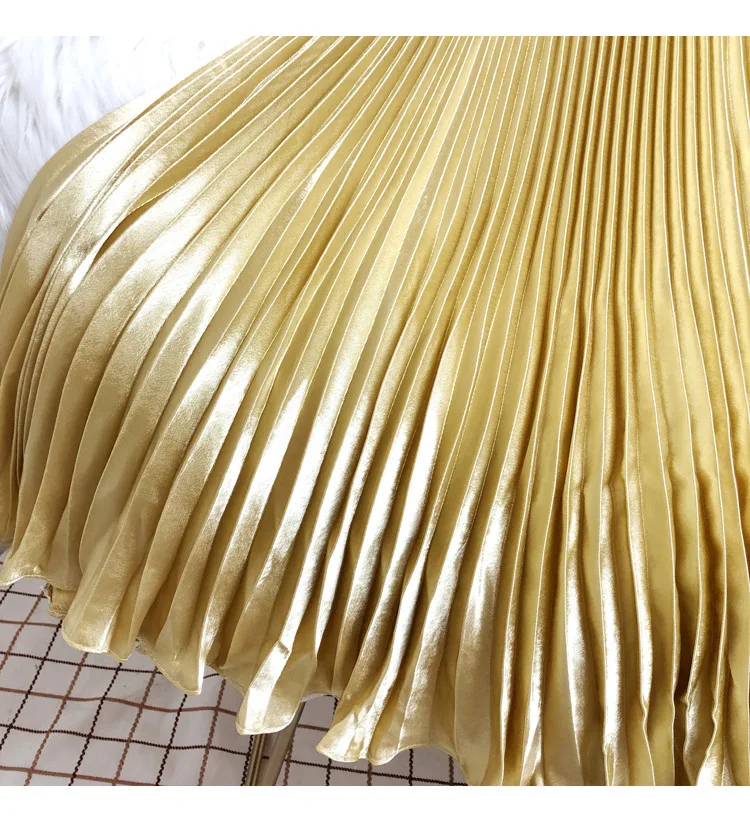 Fashion 2026 Spring Summer Women High Waist Polyester Solid Color Pleated Long Maxi Skirts Casual Women Clothing Outfits