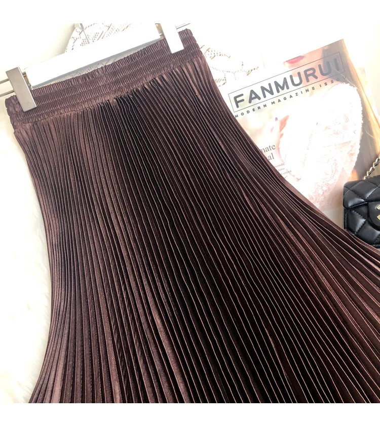 Fashion 2026 Spring Summer Women High Waist Polyester Solid Color Pleated Long Maxi Skirts Casual Women Clothing Outfits